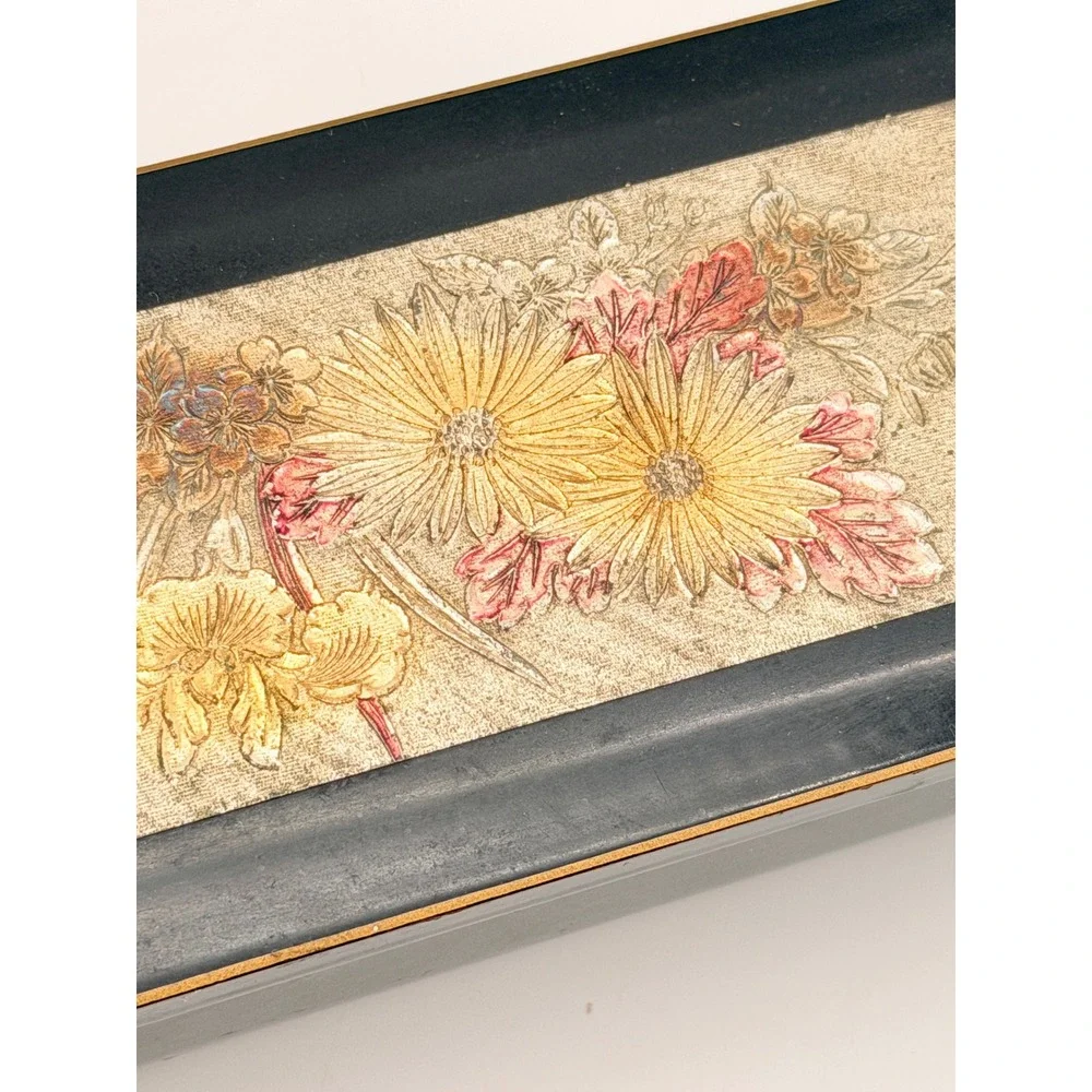 Westland Co Vintage Japanese Lacquer Music Jewelry Box Edel Weiss Black Gold